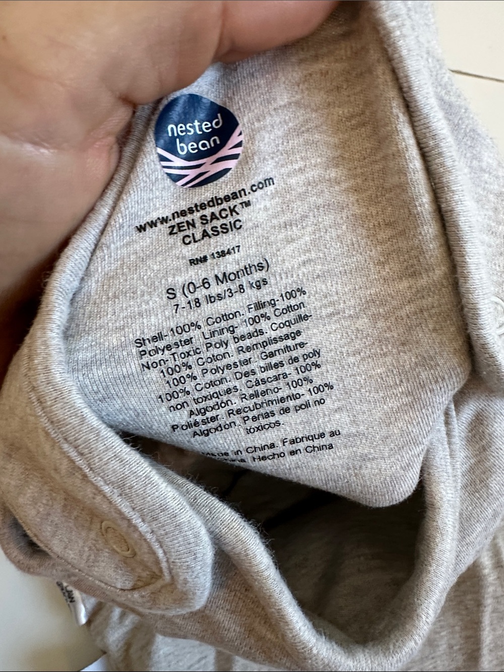Nested bean Baby Sleep Sack - beige Cotton Sleep Bag with Bird Accent 0/6m - Picture 2 of 2